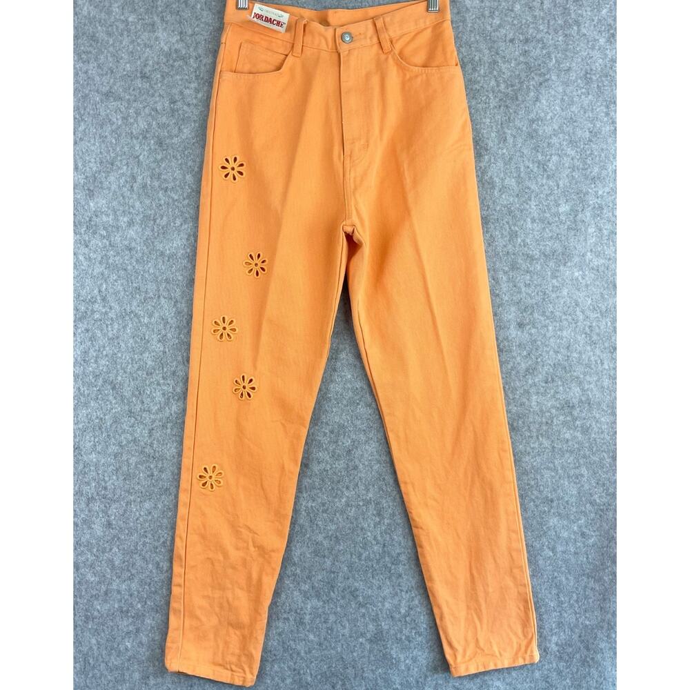 VTG Jordache Jeans Womens 9 / 10 Orange Floral Cut‎ Out Embroidery Tapered NEW
